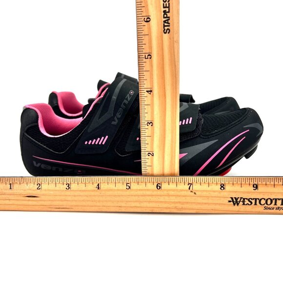 Venzo MX Womens Cycling Shoes Size 5.5 Black Pink Ventilated Three Straps Clips - Picture 15 of 16